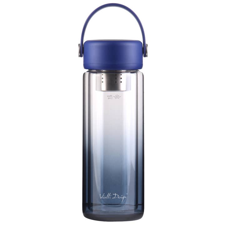 Glasflasche mit doppelwandiger Wand und Teesieb 350ml FUORI blau für den Großhandel von Kulig Sp. z o.o.