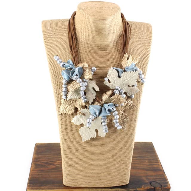 N25039 Maple Leaves Paper Mache Garland Statement Necklace for wholesale by Pretty Persuasions