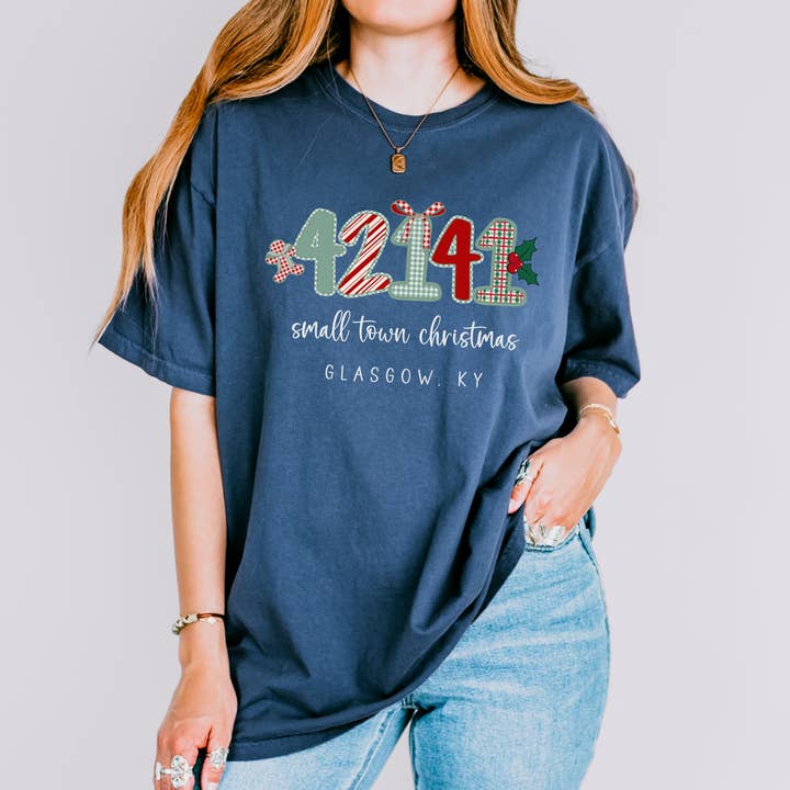 Scripted Pearl - Wholesale Screen Printed T-Shirt - Women's - Custom Zip Code Small Town Christmas Comfort Colors T Shirt3