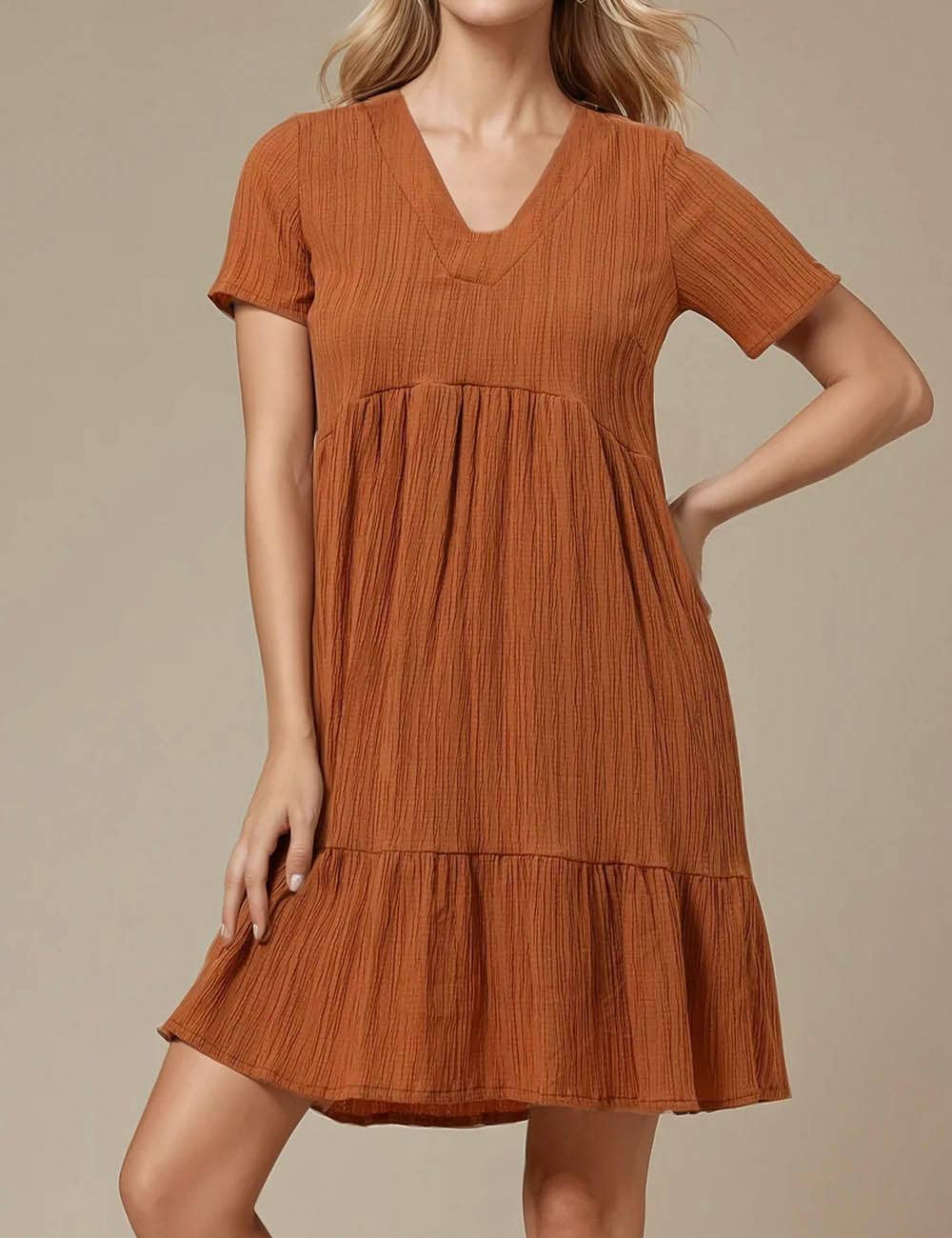 Sweetkama - Vente Robe – femme - Robe courte quotidienne à manches courtes et col en V9