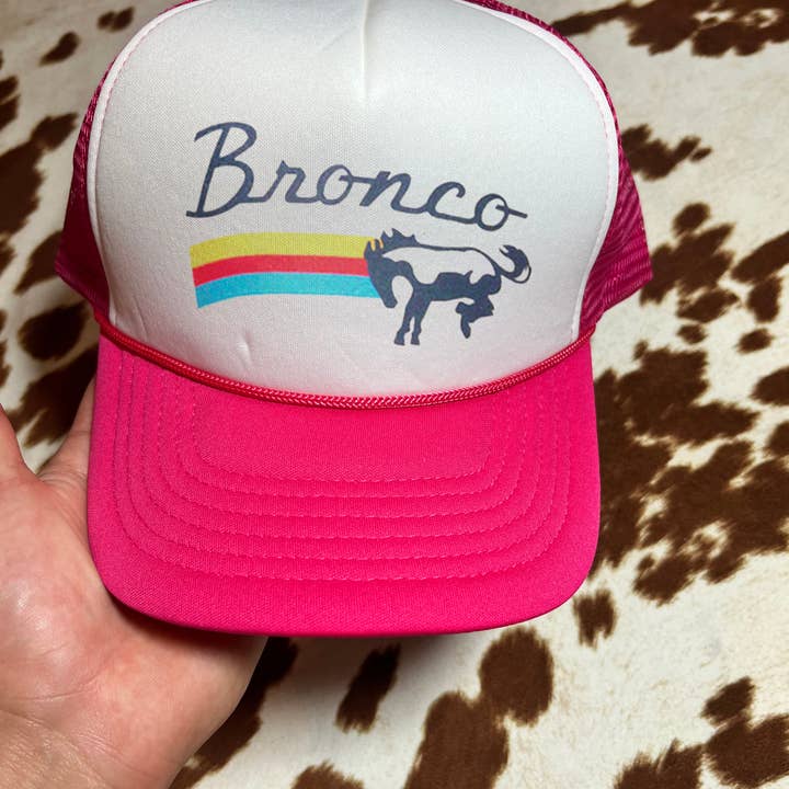 Pink Bronco Trucker Hat for wholesale by LA PRINT AND STITCH