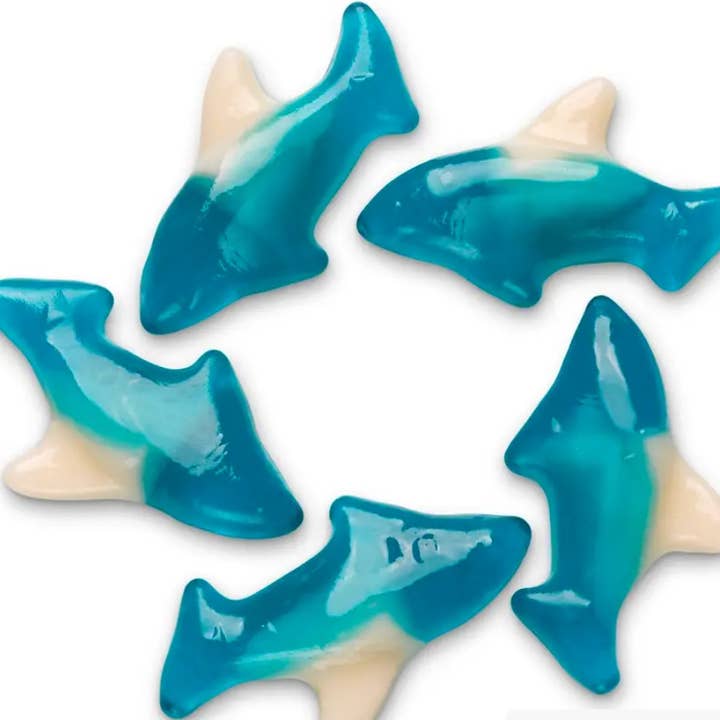 BULK Gourmet Gummy Mini Blueberry Sharks Albanese 🦈 5lB Bag for wholesale by O'Shea's Candies Sweet Shop