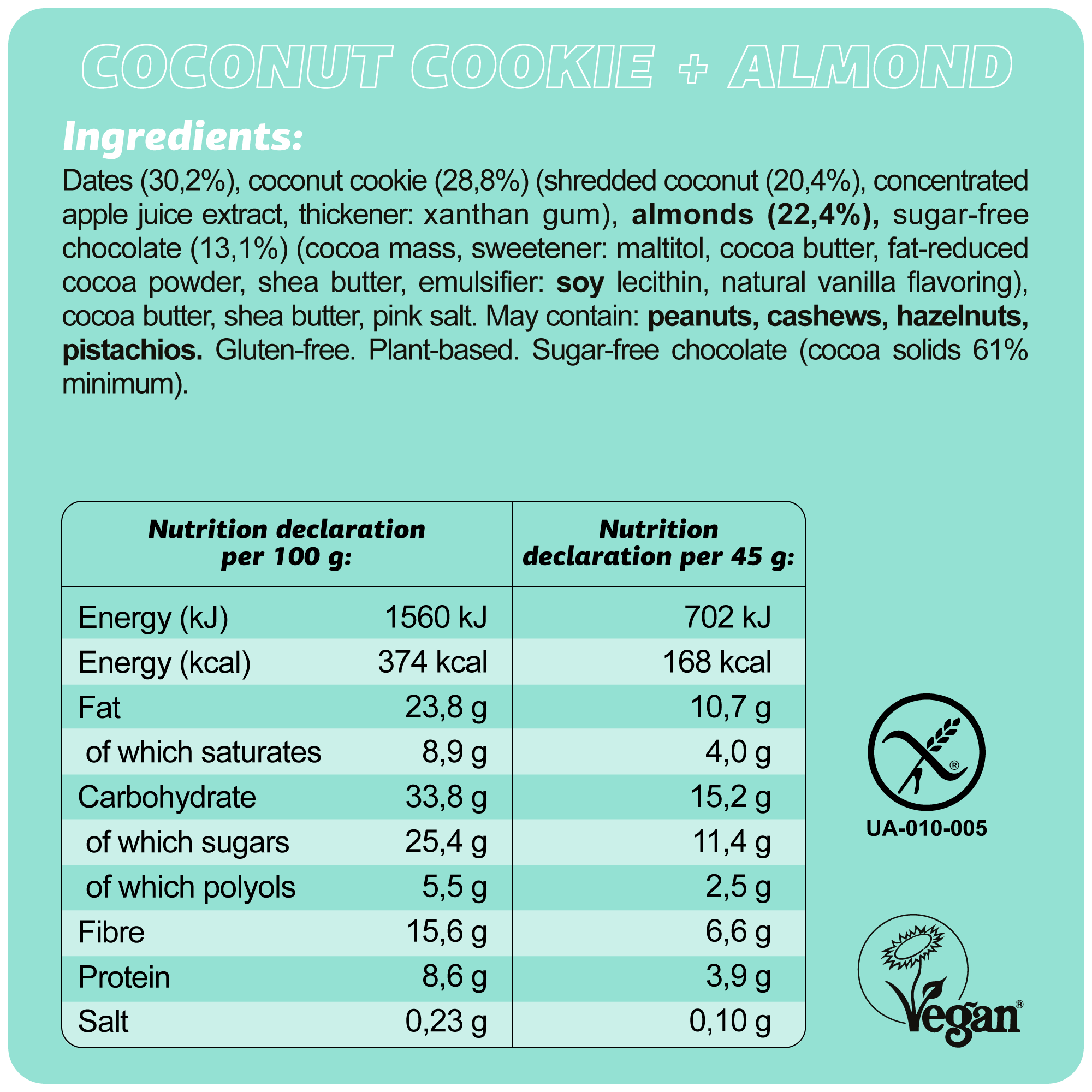 FIZI - Vente Barres de céréales - GUILTY PLEASURE « COOKIE NOIX DE COCO + AMANDE » 10x45 g3