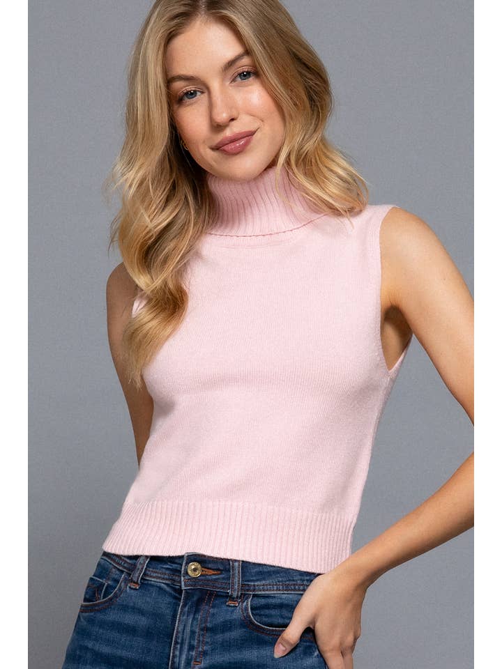 Active Basic | Active USA - Wholesale Knit Sweater - Women's - Sleeveless Turtle Neck Sweater Top