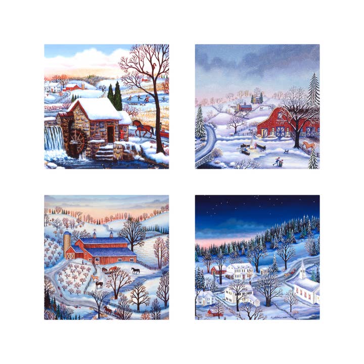 Print set of FOUR 8x8 square prints "Winter Country" SIGNED for wholesale by Kathy Jakobsen