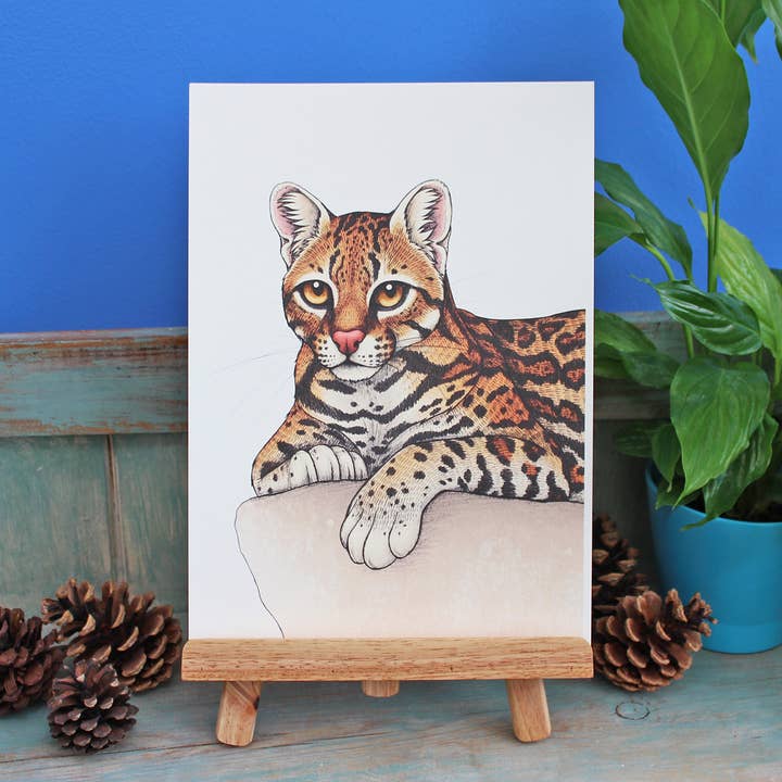 Ocelot Illustration A4 Print for wholesale by Lyndsey Green Illustration