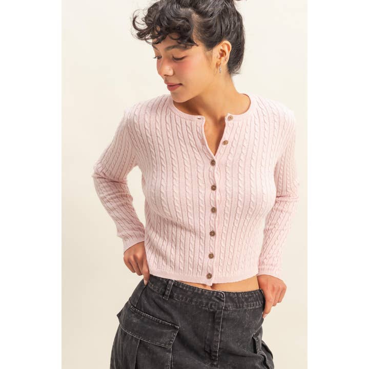 Double Zero - Wholesale Cardigan - Women's - Cable Long Sleeve Buttoned Cardigan2