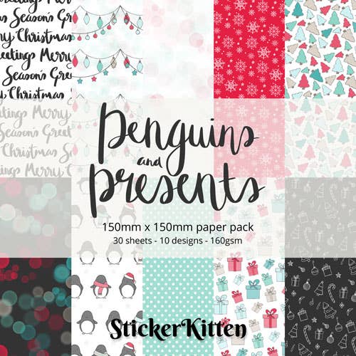Penguins and Presents Christmas Paper Pack for wholesale by StickerKitten