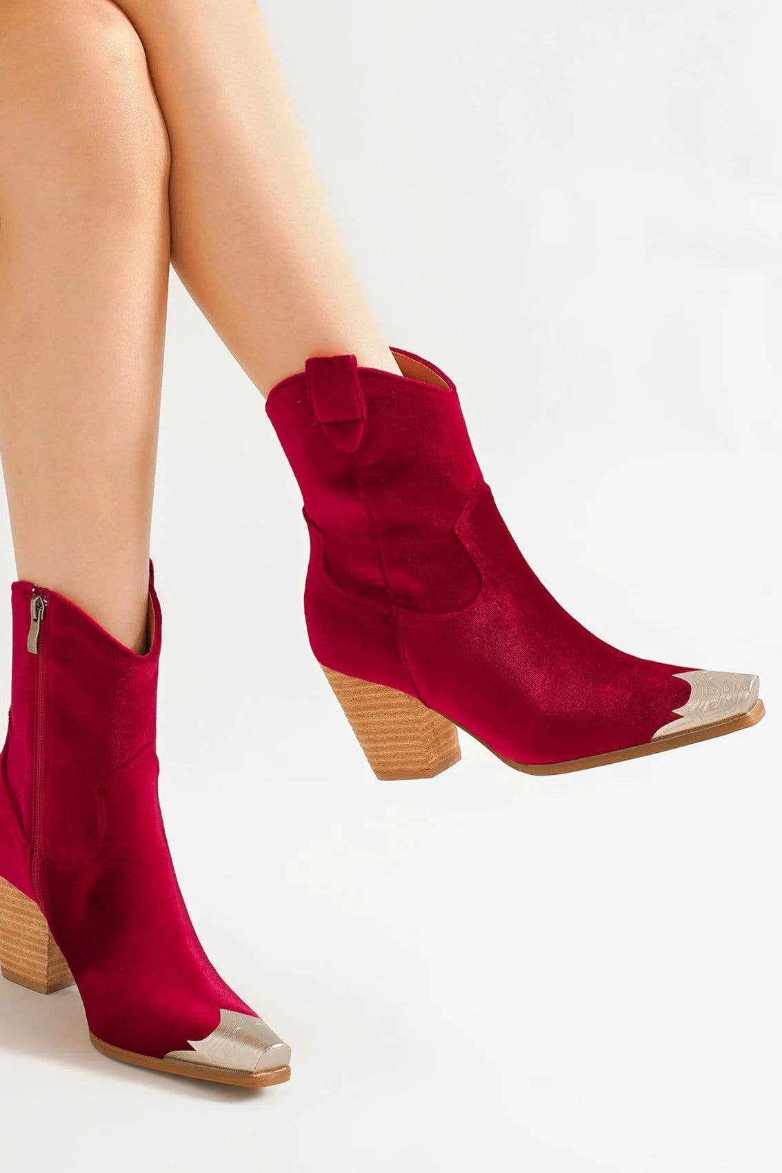 Mars Sky Shoes Wholesale - Wholesale Cowboy Boots - Women's - Beast Fashion DAKOTA-01 Women Block Heel Metallic Cap Toe Velvet Western Booties-12 Pairs Pack-42.75/Pair4