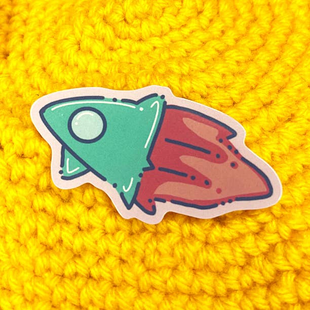 Kawaii Rocket Ship Sticker for engroshandel hos Bearpops Illustrations