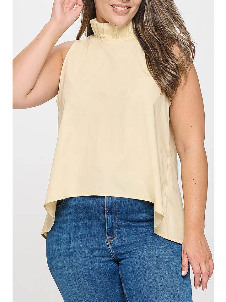 ROUSSEAU - Wholesale Blouse - Women's - PLUS SIZE SLEEVELESS RUFFLE NECK SOLID TOP5