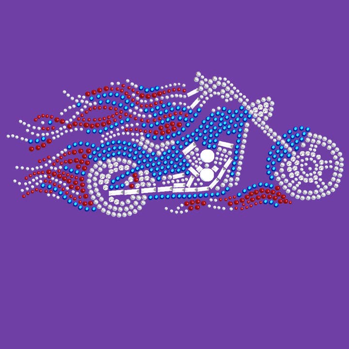 Motorfiets groot rood en blauw met flames dames t-shirt voor wholesale door Dog in the Closet