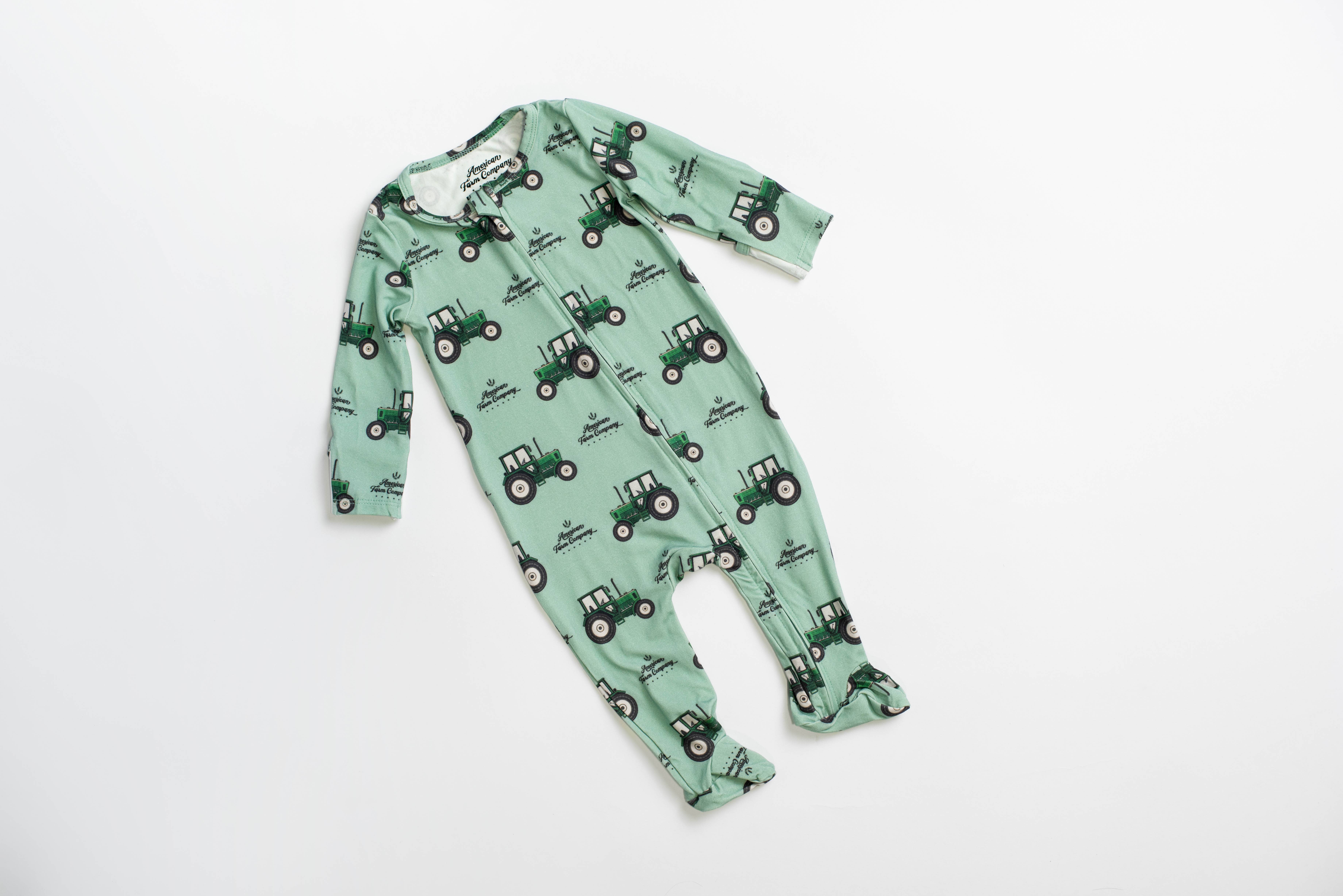 American Farm Company - Wholesale Sleepsuit – Baby - Bamboo AFC Green Tractor Baby Pajamas
