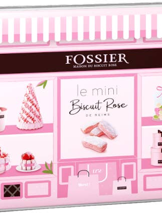 Fossier Mini pink biscuits for champagne, tin for wholesale by French Feast