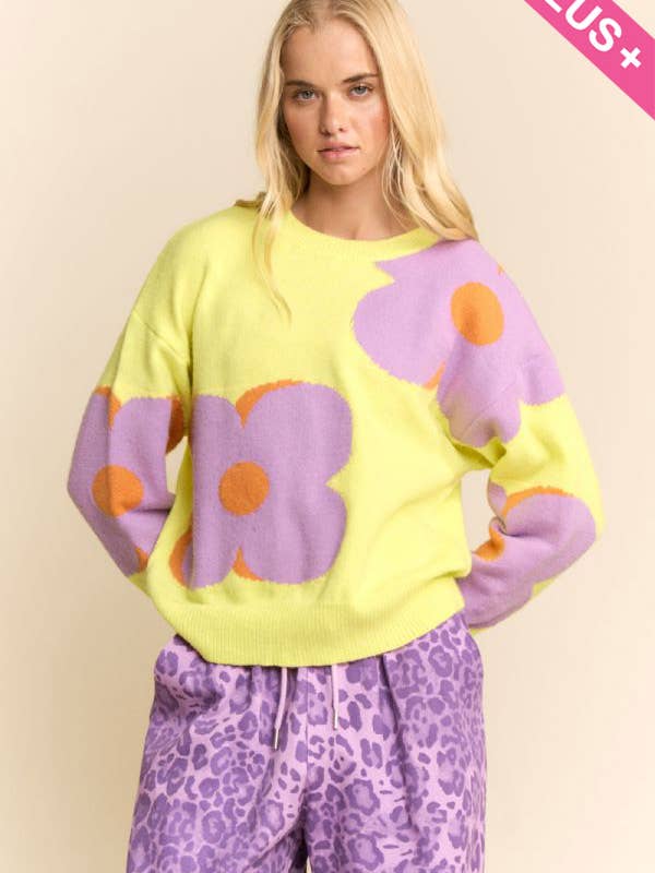 MAGLIONE AMPIO A MANICHE LUNGHE CON STAMPA FLOREALE PLUS per la vendita all'ingrosso da parte di Davi & Dani