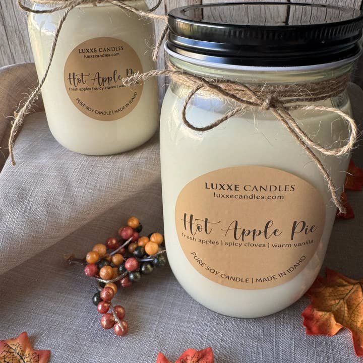 LUXXE Candles - Vente Bougie en bocal - Parfum d'Automne Tarte aux Pommes Chaude | Bougie en Cire de Soja Bio2
