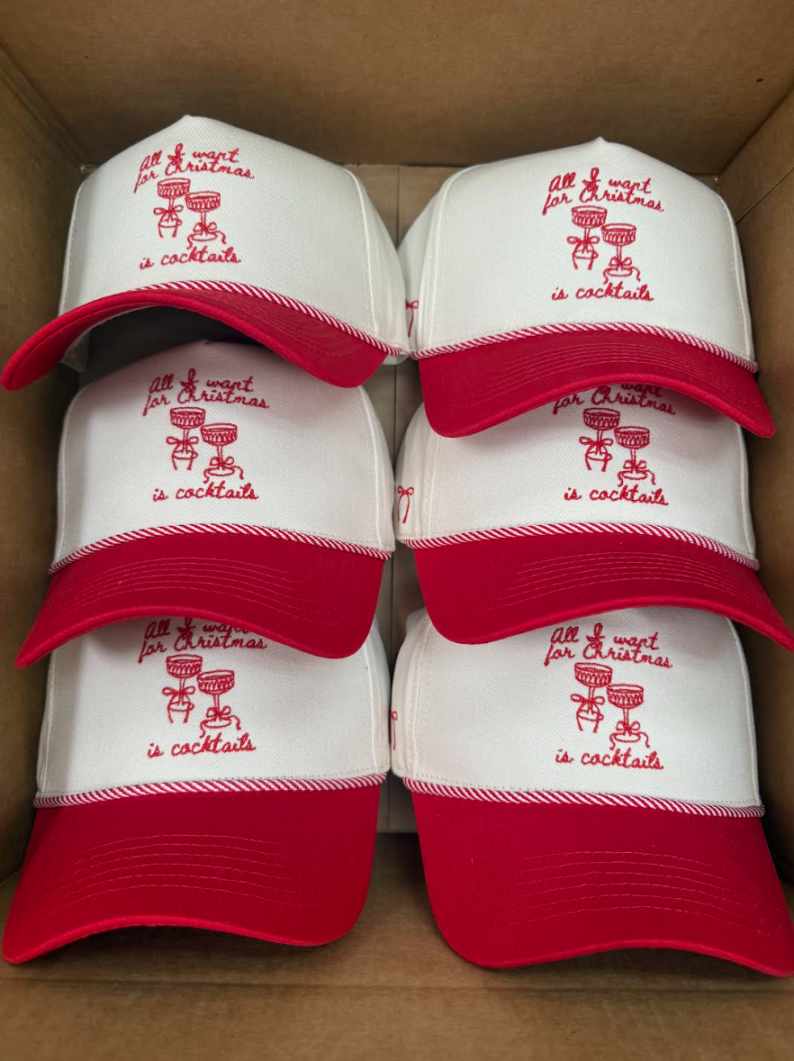 KENZKUSTOMZ - Wholesale Trucker Hat - Women's - All I Want for Christmas is Cocktails - Red Vintage Trucker 4