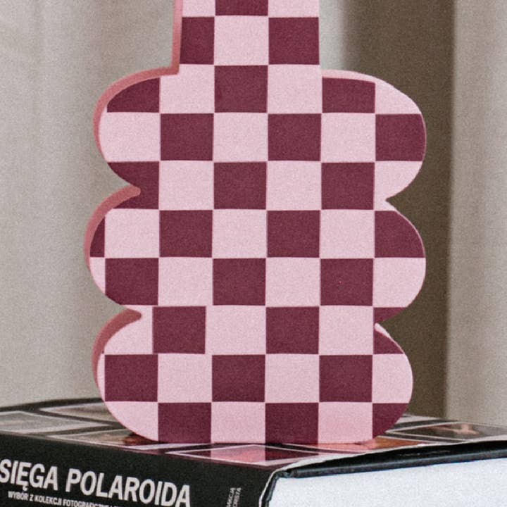 milin - Wholesale Vase - PINK CHECK wood vase, home gift, dopamine decor, interior0