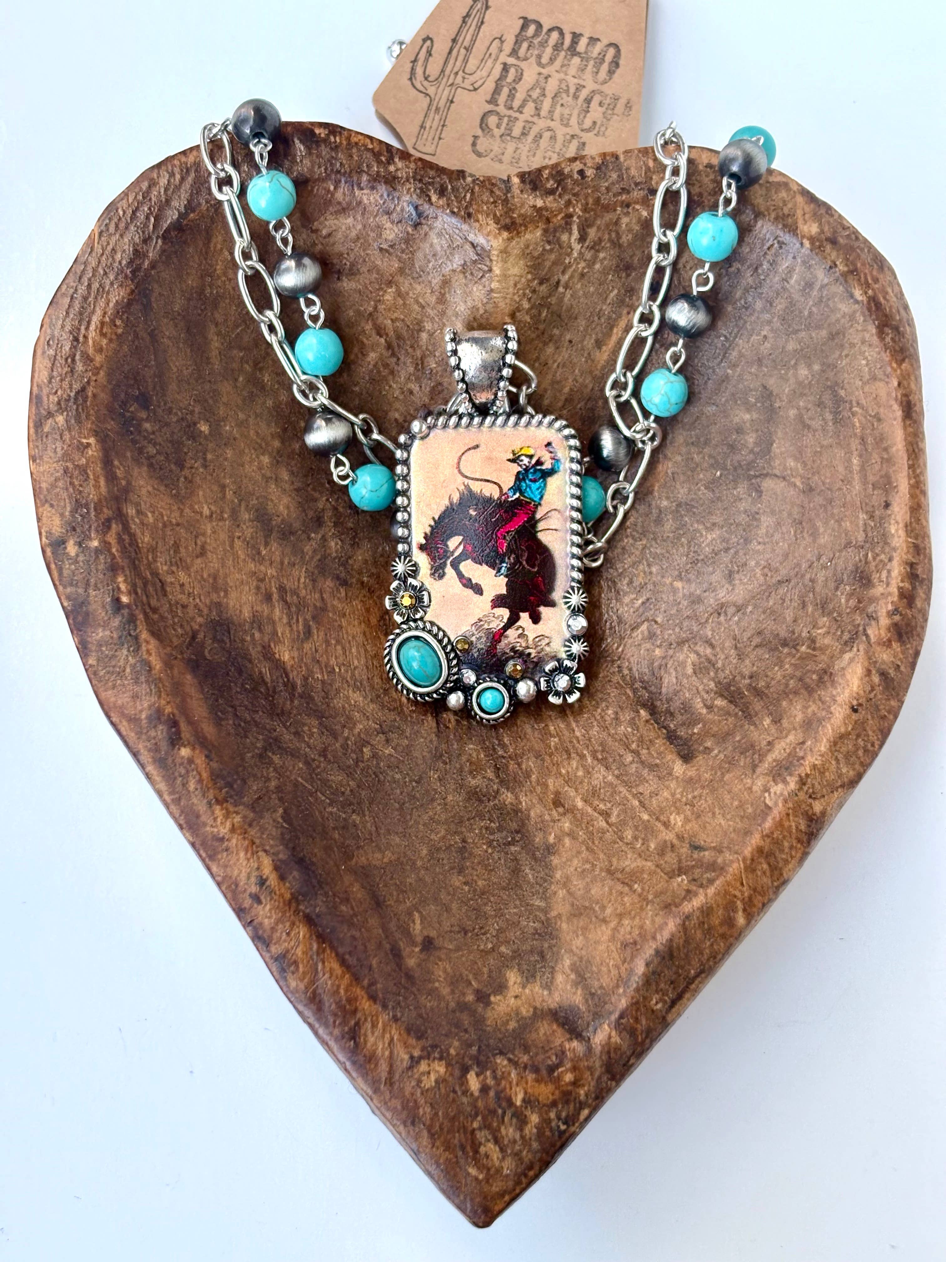 Boho Ranch Shop - Wholesale Pendant/Charm Necklace - 2 Layered Navajo Pearl Turquoise Stone Pendant Necklace5