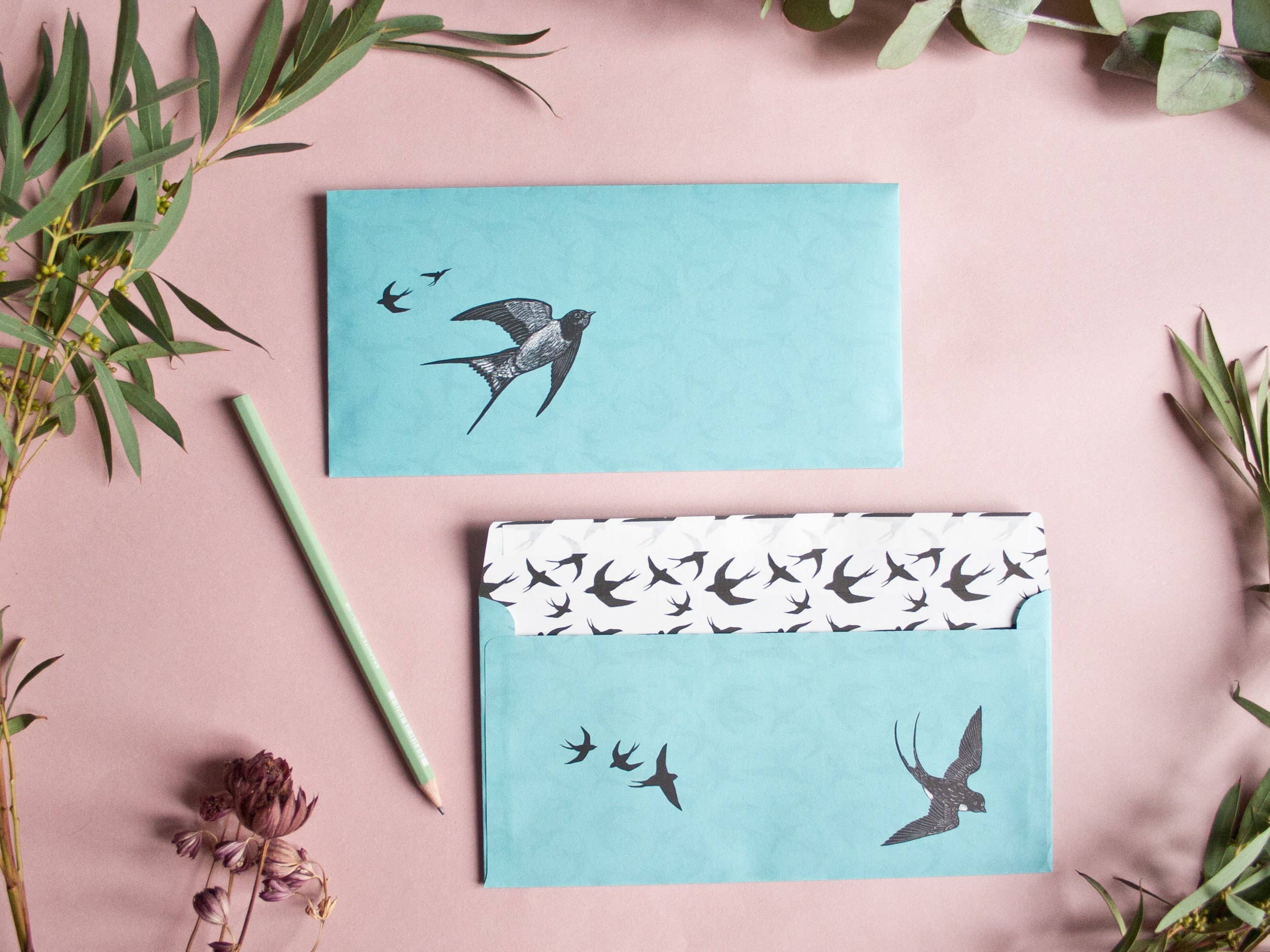 Katja Rub - Wholesale Stationery/Notecard Set - Stationery Set Swallows, A4 Notepad & 10 Envelopes3