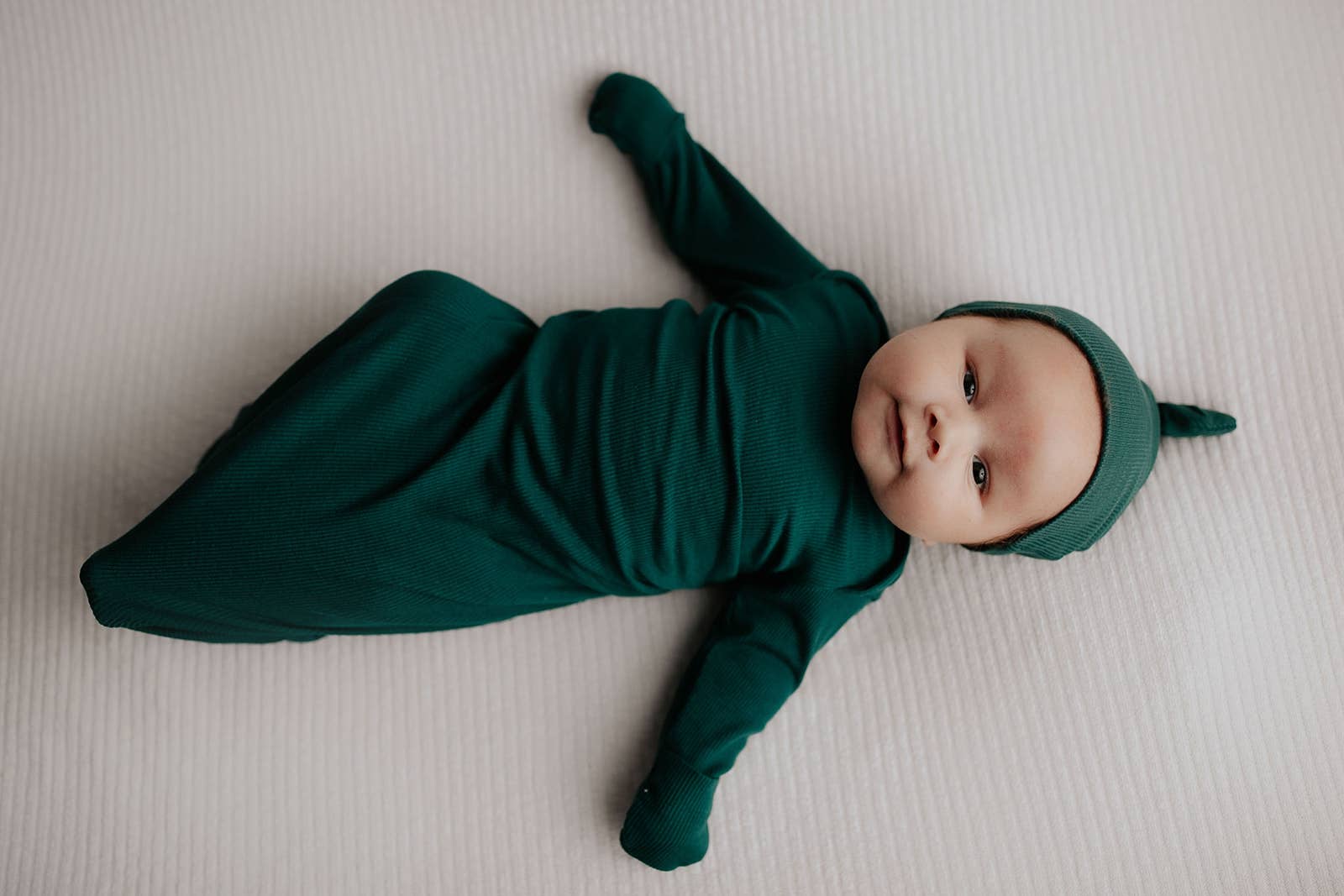 Three Little Tots - Wholesale Babygown - Baby - Forest Green Ribbed Knotted Newborn Baby Gown Sleepwear3