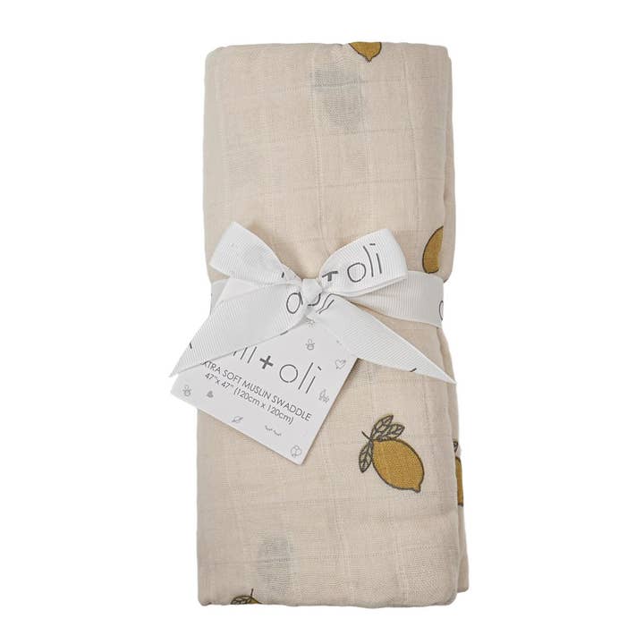 Bamboo Muslin Swaddle Baby Blanket (Lemons) for wholesale by Ali+Oli
