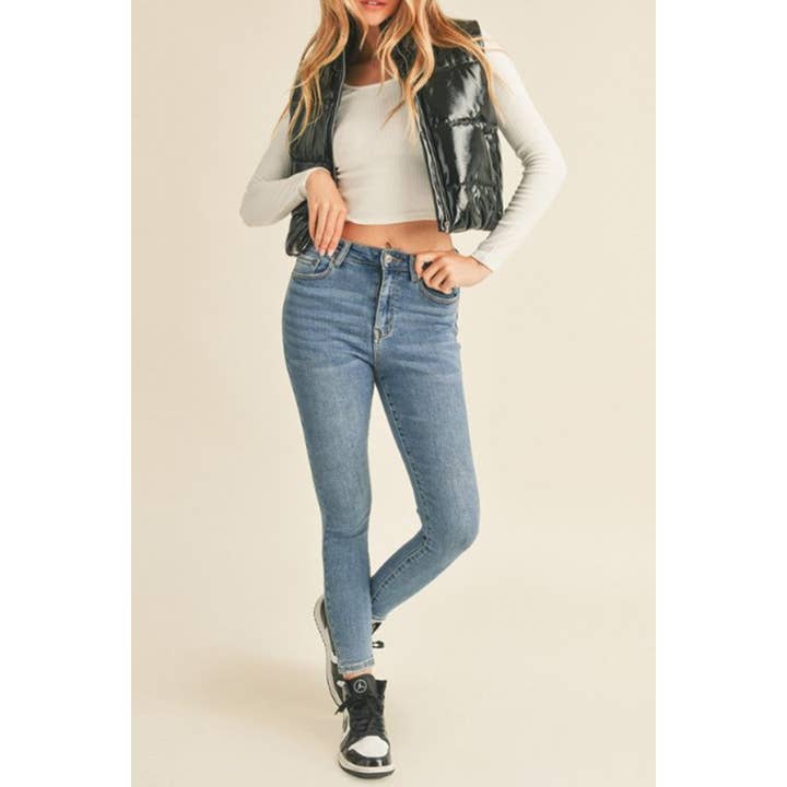 Timeless - Wholesale Outerwear Vest - Women's - FAUX PATENT PU HIGH NECK ZIP UP PUFFER VEST7