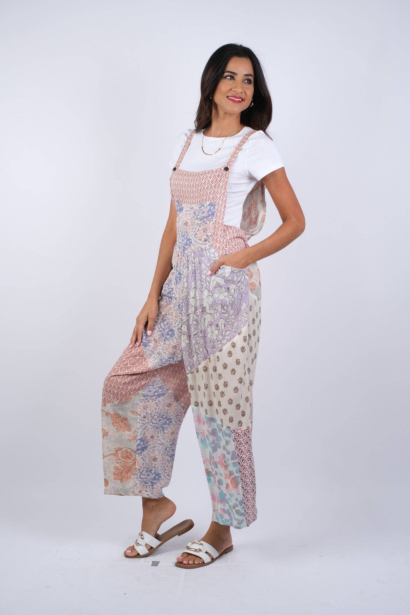 Sacred Threads - Wholesale Overalls - Women's - Rosy Mosaic Patchwork Blush Overalls4