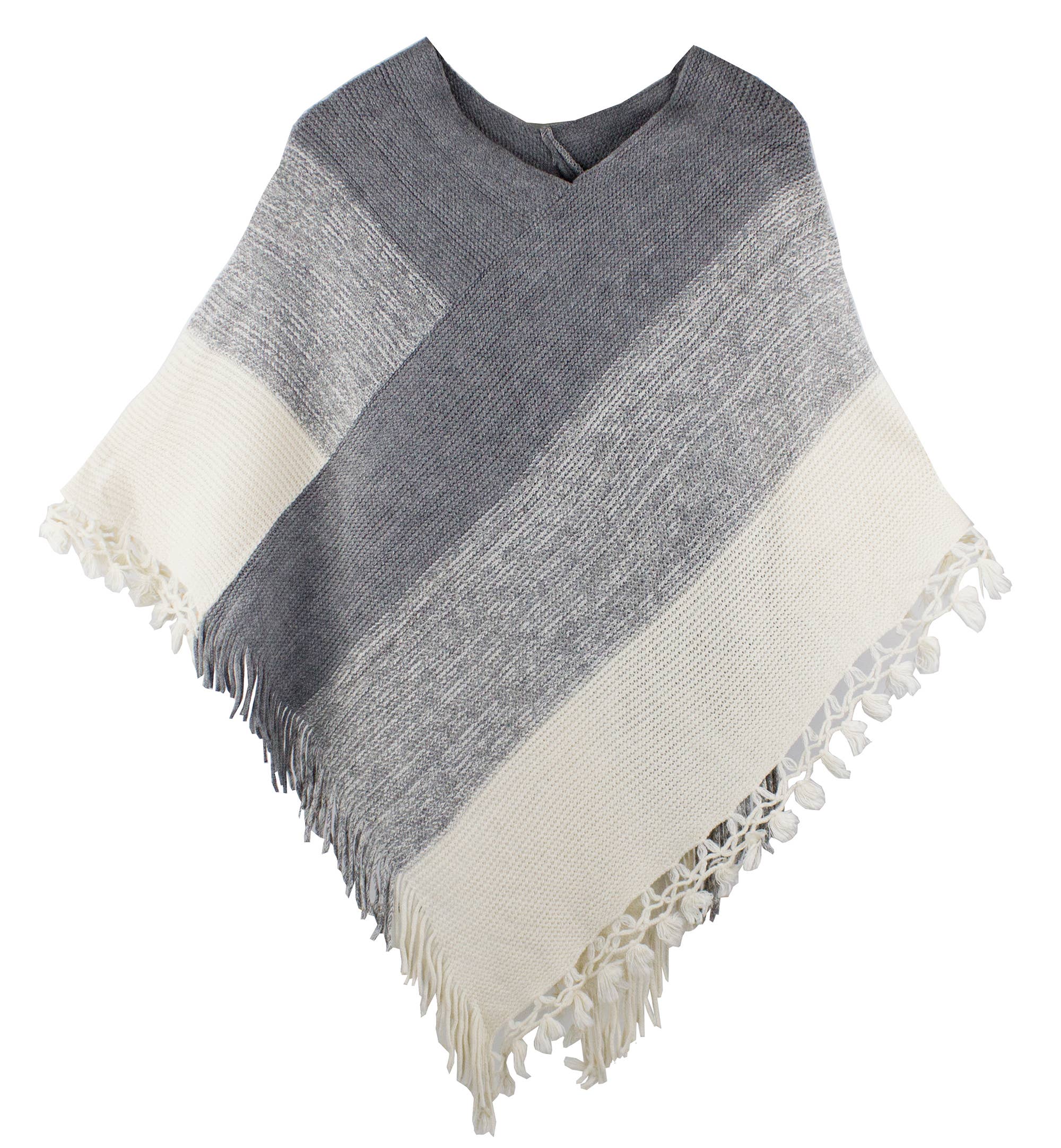 Fennco Styles - Venta al por mayor Poncho - Mujer - Suéter Poncho de Bloques de Color con Flecos11