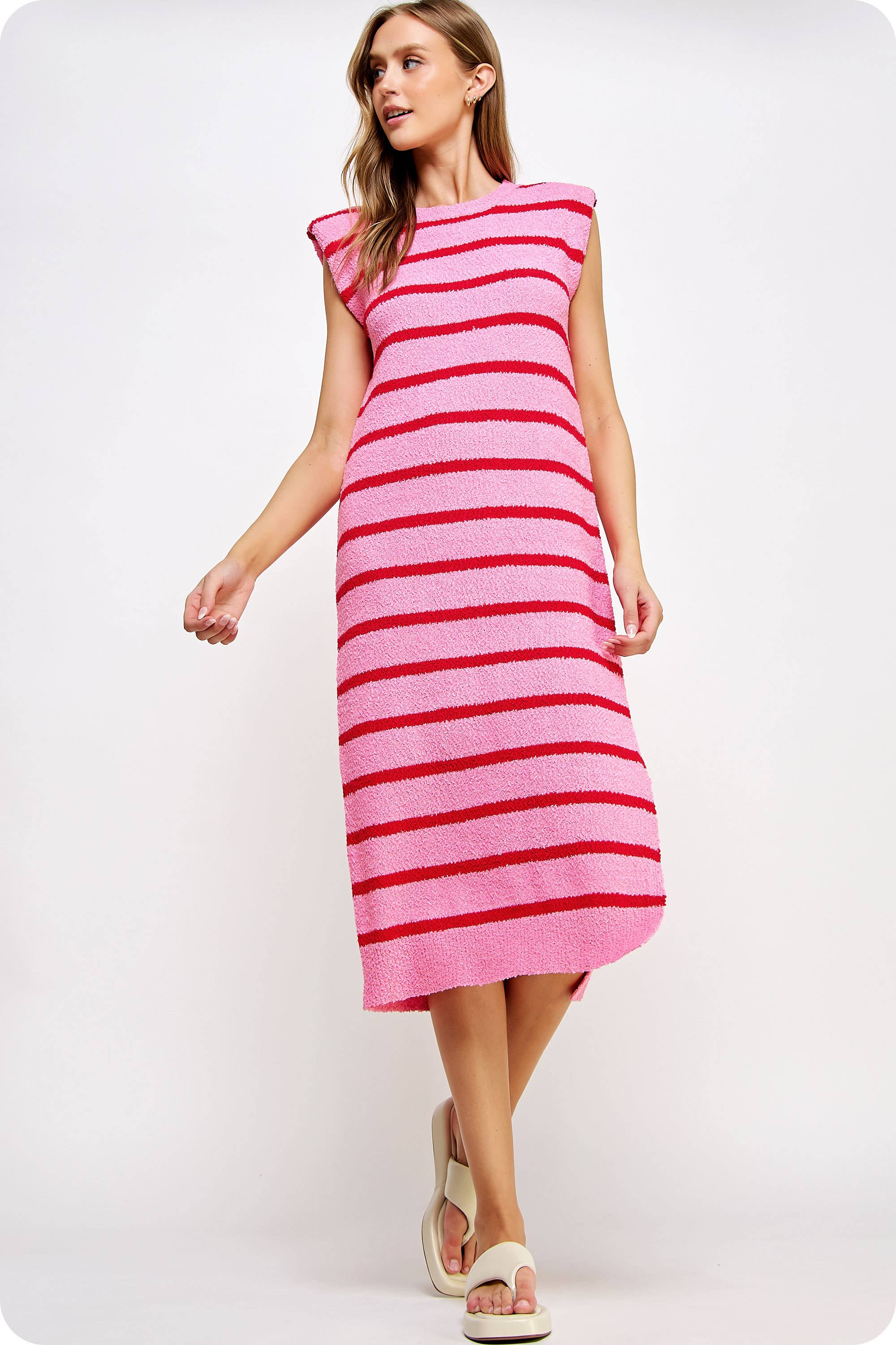 Strut & Bolt - Wholesale Dress - Women's - Shoulder Pad Sleeveless Textured Striped Knit Dress35