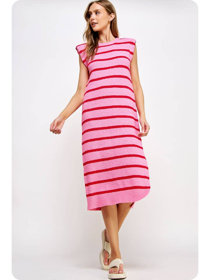 Strut & Bolt - Wholesale Dress - Women's - Shoulder Pad Sleeveless Textured Striped Knit Dress35