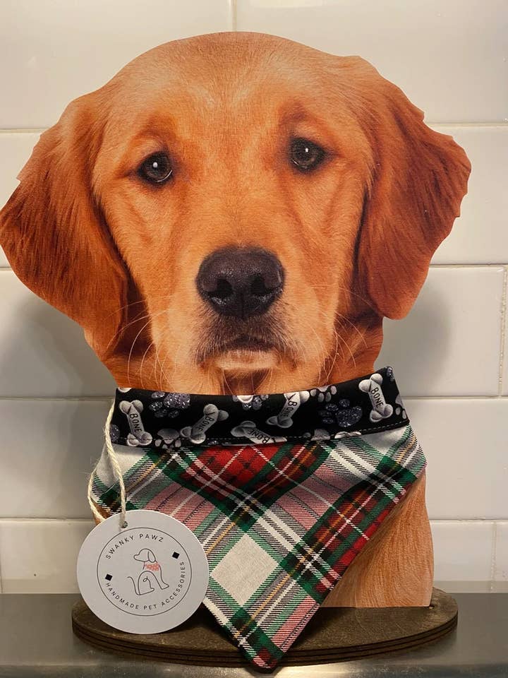 Bandana reversibile per cani, bandana per cani in tartan per la vendita all'ingrosso da parte di Swanky Pawz