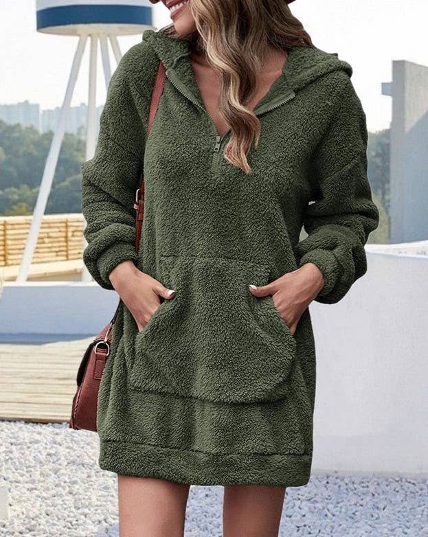 HIDDENBRAND - Wholesale Hoodie - Women's - Double-Sided Fleece Hooded Half-Zip Pocket Long Sweatshirt10