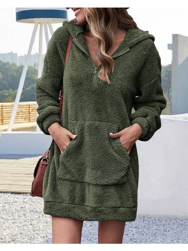 HIDDENBRAND - Wholesale Hoodie - Women's - Double-Sided Fleece Hooded Half-Zip Pocket Long Sweatshirt10