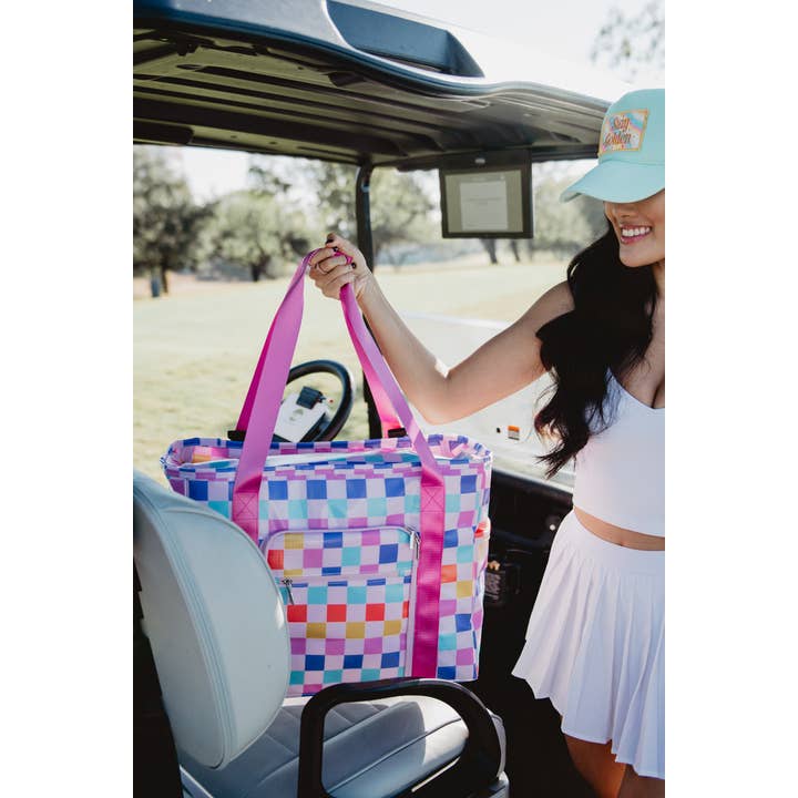 Multi Checker Multicolored Checkered Oversized Foldable Tote for wholesale on Faire