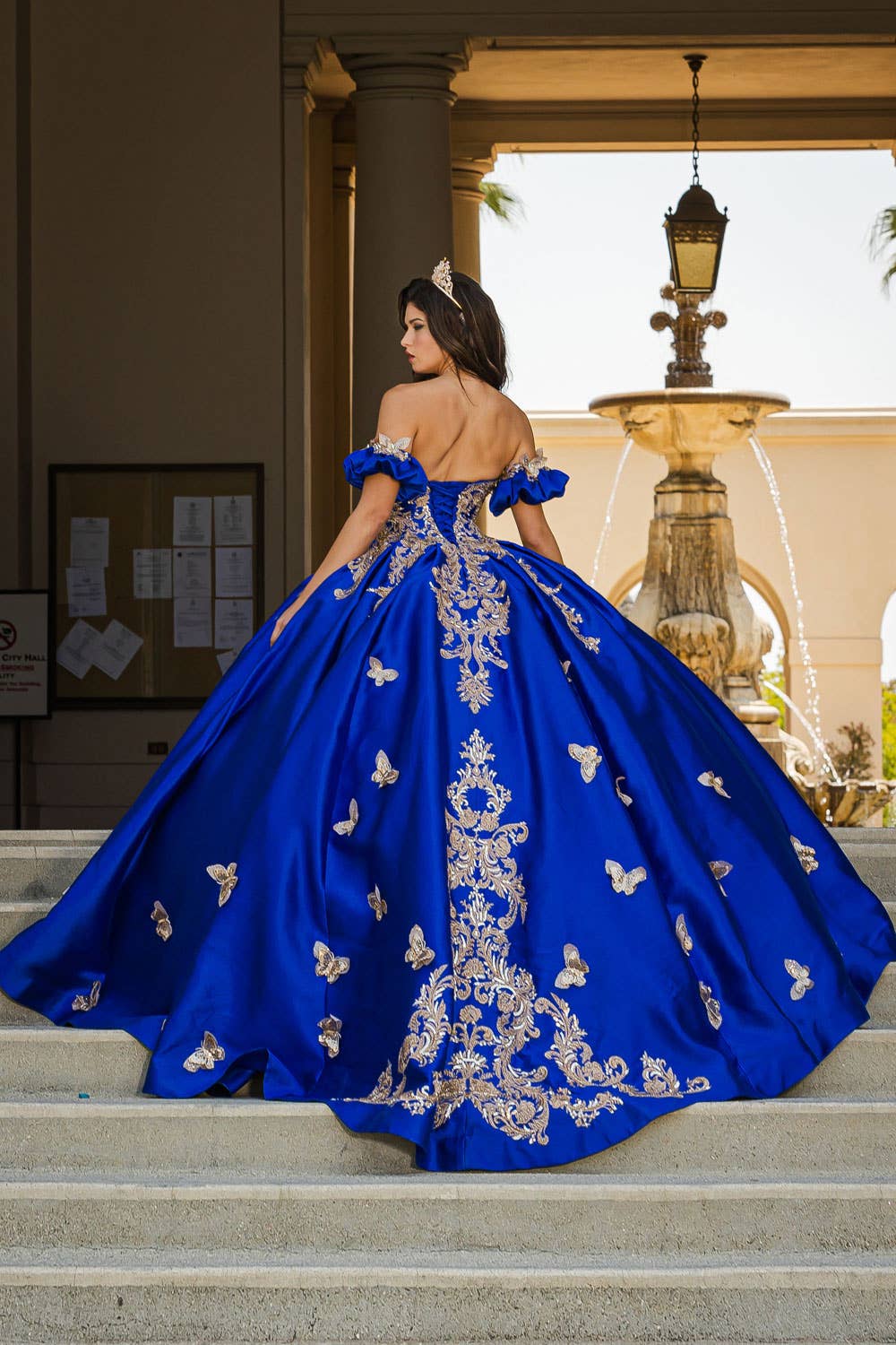 Petite Adele - Wholesale Gown - Women's - Gold Butterfly Accented Quince Dress8