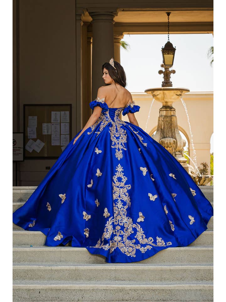 Petite Adele - Wholesale Gown - Women's - Gold Butterfly Accented Quince Dress8