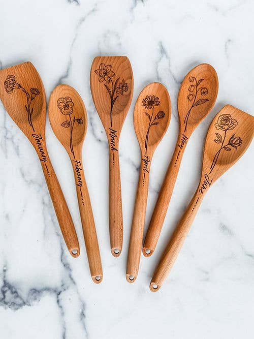 Wood & Ash - Wholesale Kitchen Spoon - Birth Flower Wooden Cooking Spoons13