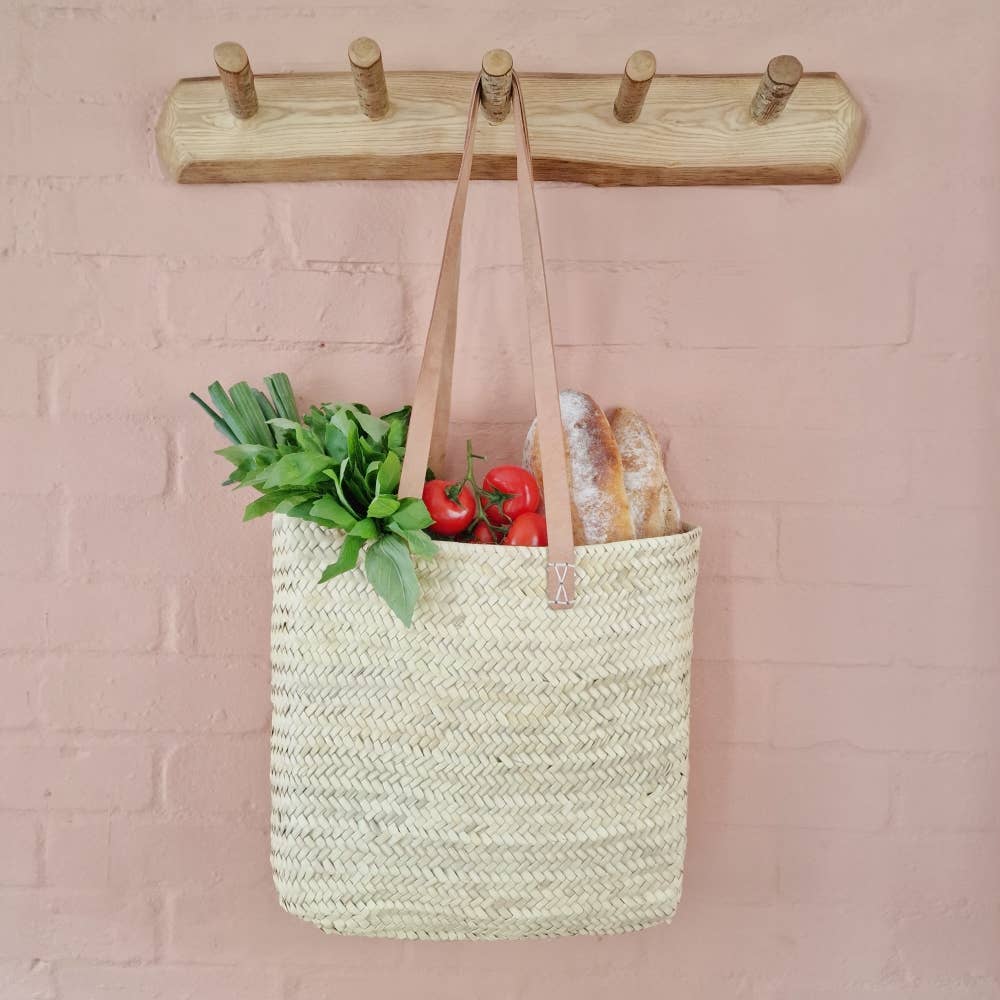 High crafty – Großhandel Korb – Schlanker Schulterkorb im französischen Marktstil – Naturpalme & Leder0