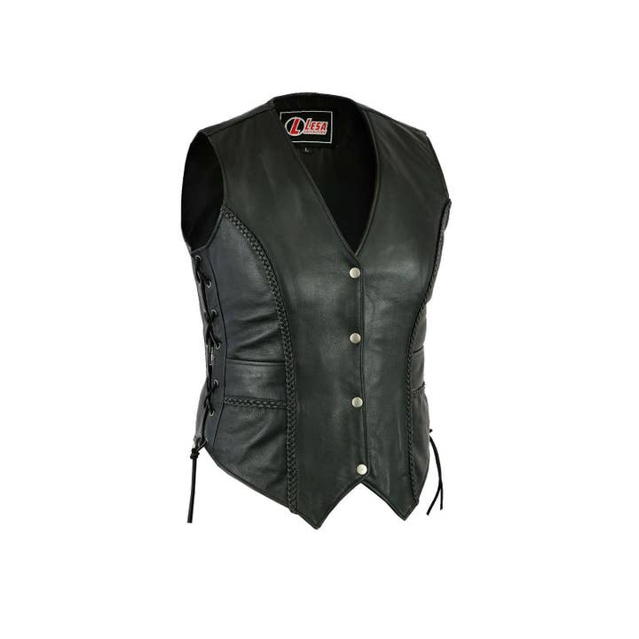 Lesa collection inc - Wholesale Outerwear Vest - Women's - Lesa Collection Ladies Black Leather Waistcoat Side Laces M
