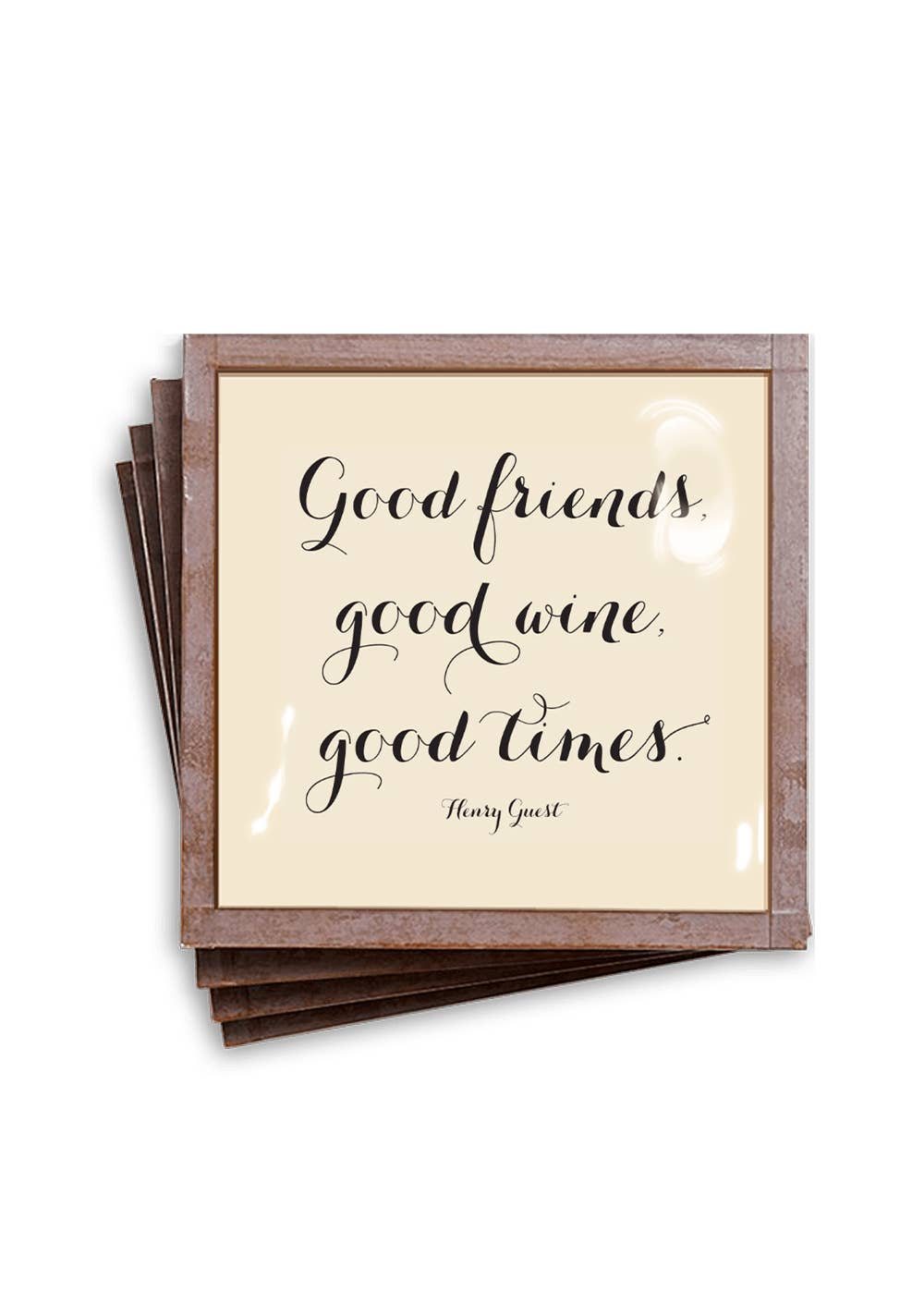 Ben's Garden - Wholesale Coasters - Good Friends, Good Times Copper & Glass Coasters, Set of 4