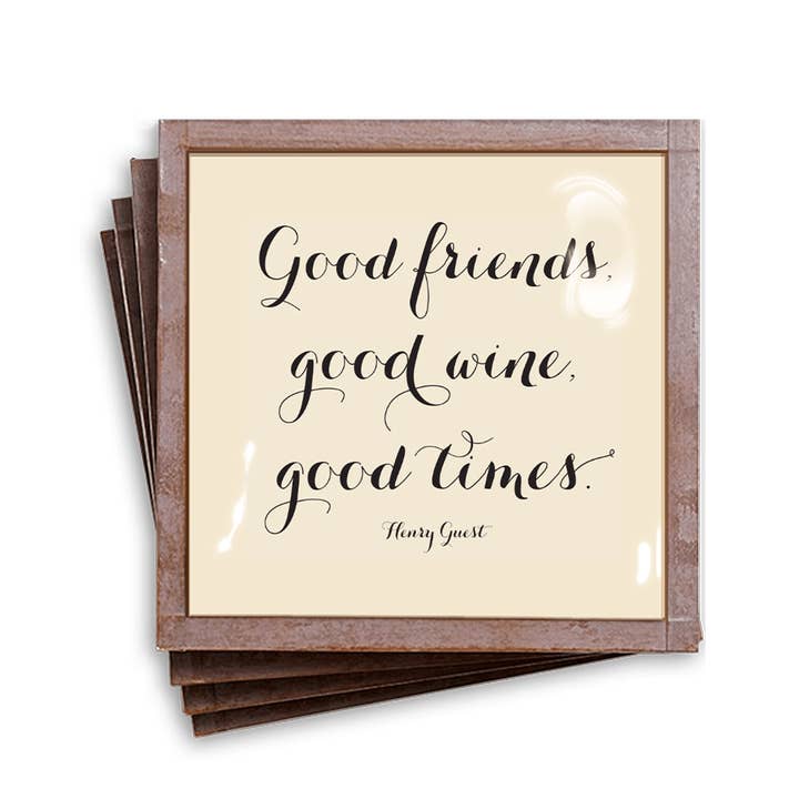 Ben's Garden - Wholesale Coasters - Good Friends, Good Times Copper & Glass Coasters, Set of 4