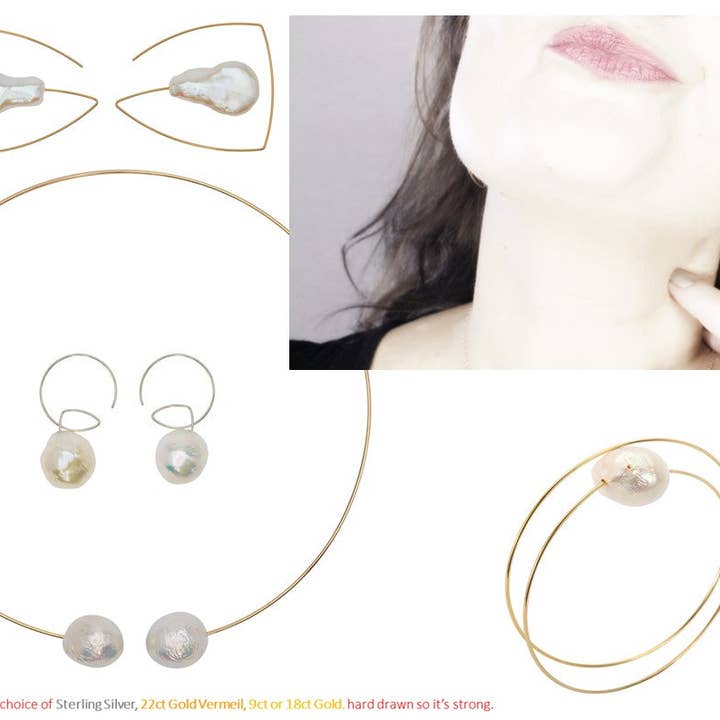 Orecchini ad angolo con perle barocche bianche d'acqua dolce per la vendita all'ingrosso da parte di Melissa McArthur - Jewellery Made in London