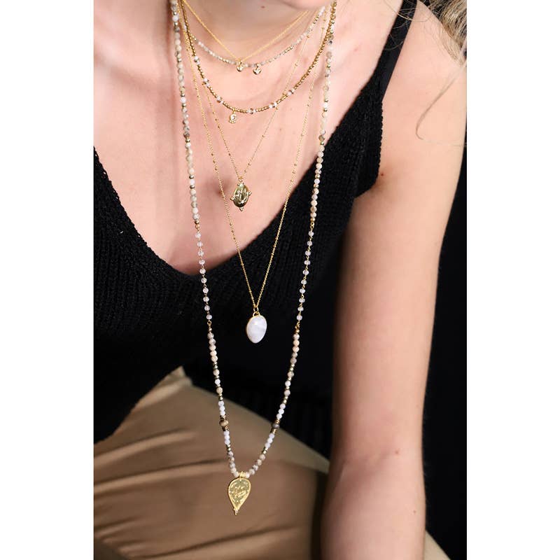 MOONSOON - Wholesale Pendant/Charm Necklace - Lotus Necklace Labradorite Moonstone.3