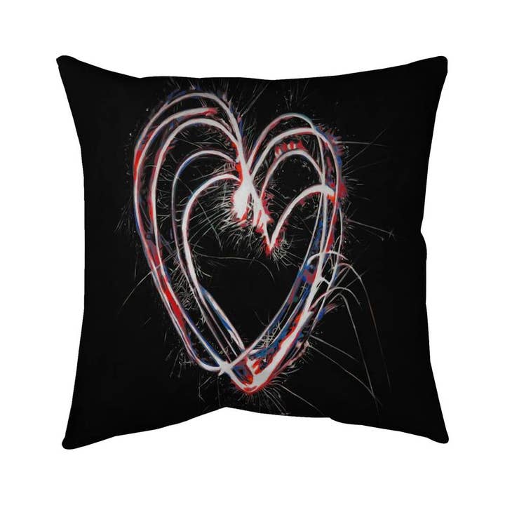 Almohada Azul Americana - Decoración de Corazón de Fuegos Artificiales Rojos y Azules para venta al por mayor de BEGIN HOME DECOR