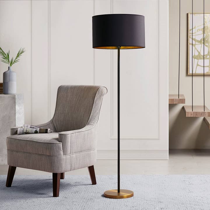 Olliix - Wholesale Floor Lamp - Black and Gold Round Base Slender Floor Lamp