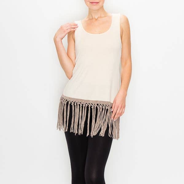 TANK TOP WITH FRINGE LAYER -C233 BG for wholesale by Origami Apparel ~ Lace and Crochet inspired
