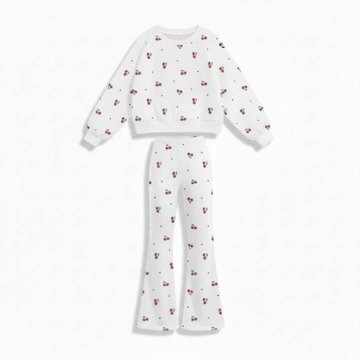 Cherry Blossom Lounge Set – Kids Two-Piece Sweatshirt & Flare Pant Set for wholesale by Zeus and Lexi Kids