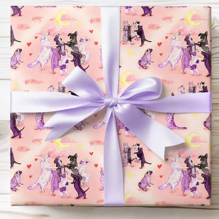 Valentine-indpakningspapir - 2x ark gaveindpakning til hund og kat for engroshandel hos Hannah Farrs