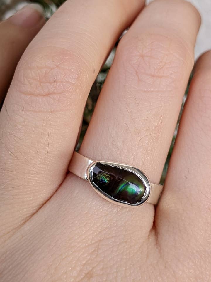 Bague Agate De Feu Et Argent Massif T54 pour la vente par Le Tourbillon Minéral